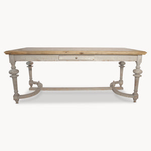 COLONIAL GREY OAK FRENCH BALL LEG DINING TABLE