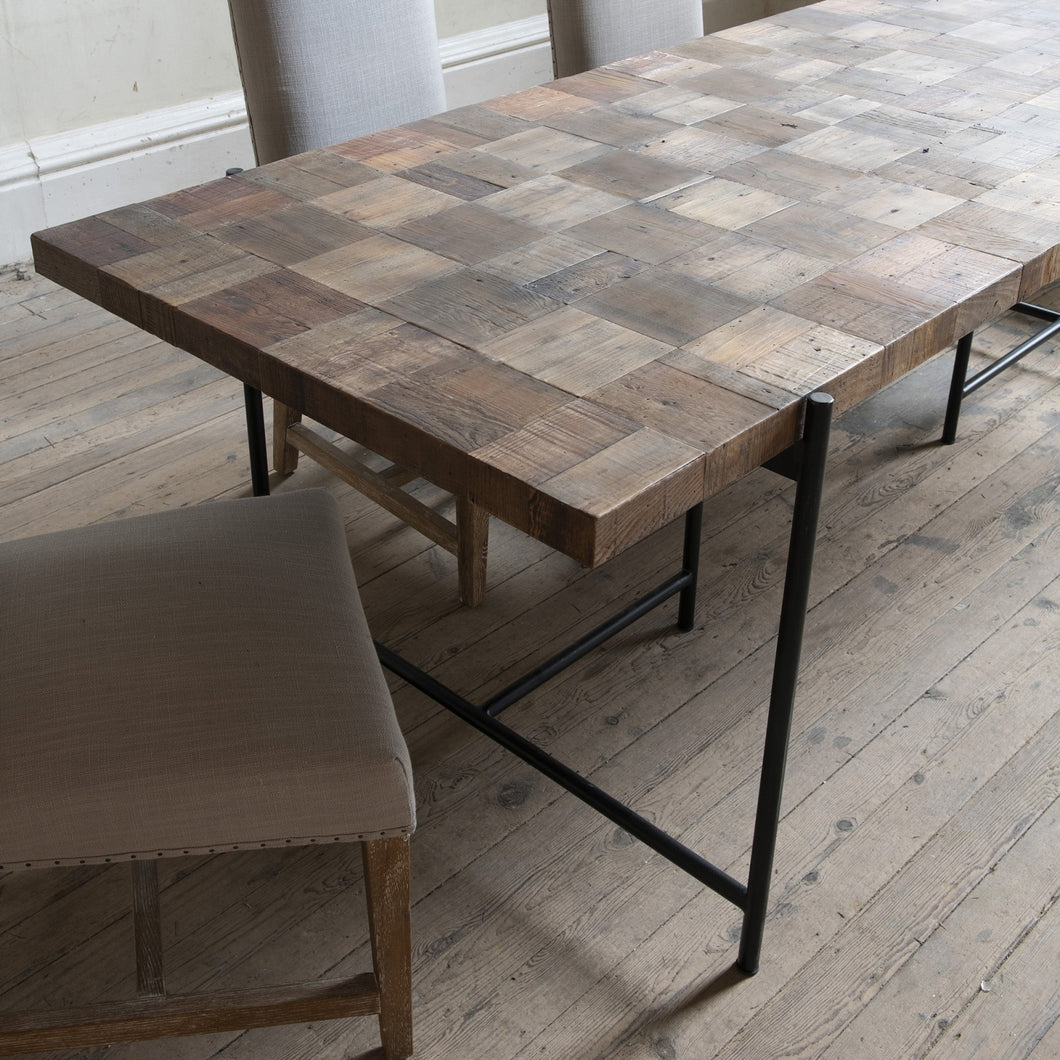 LARGE RECLAIMED PINE 240cm LONG IRON DINING TABLE