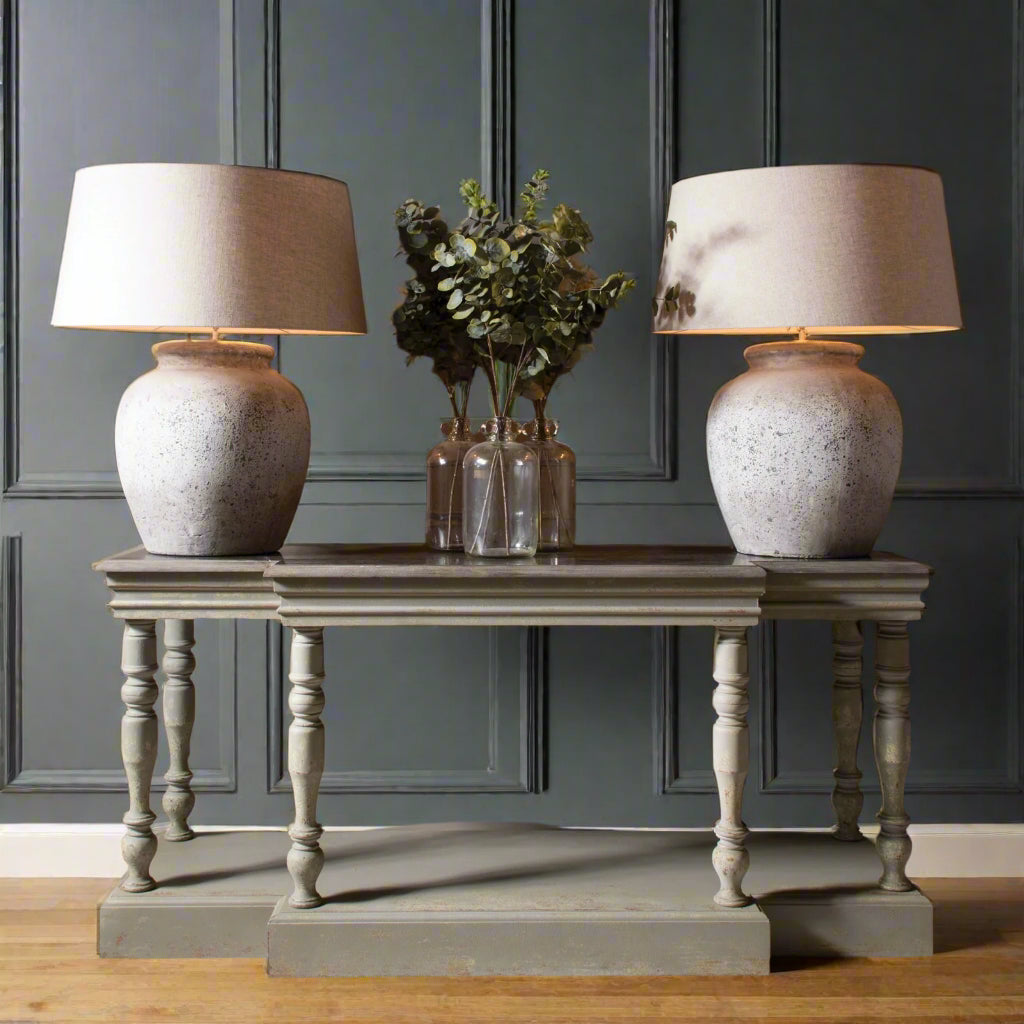 STONE TOP AND COLONIAL GREY CONSOLE TABLE