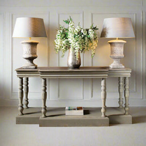 STONE TOP AND COLONIAL GREY CONSOLE TABLE